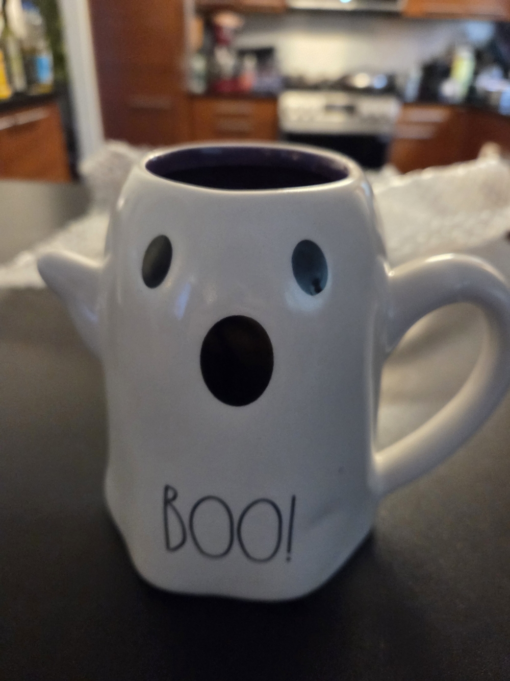 Rae Dunn White Ghost Mug with Purple Interior